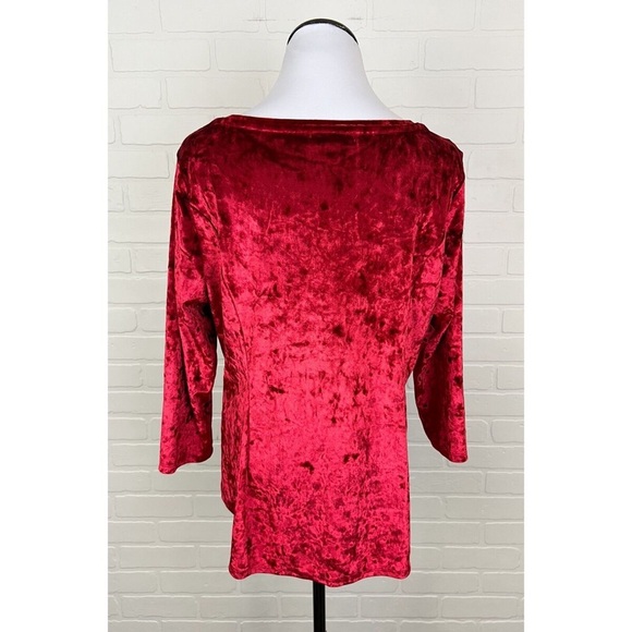 Westport 1972 Red Velvet 3/4 Sleeve Stretchy Blouse Top Size XL - Picture 2 of 4